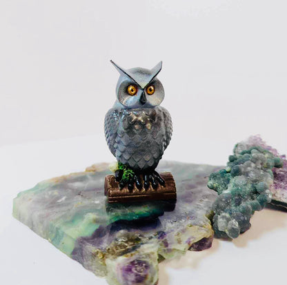 Crystal grey owl 7cm