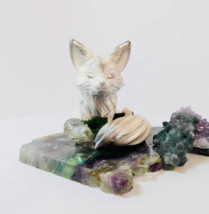 Magical white and silver crystal Fennec fox 8cm