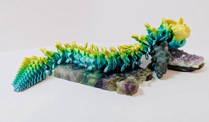 Articulated bony basilisk green and yellow 30cm