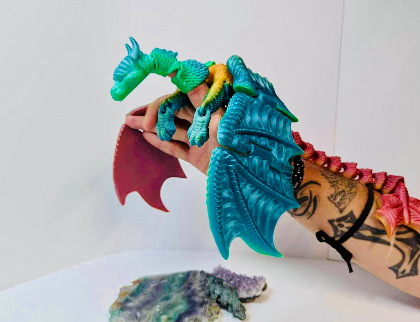 Dragon articulated hand puppet rainbow