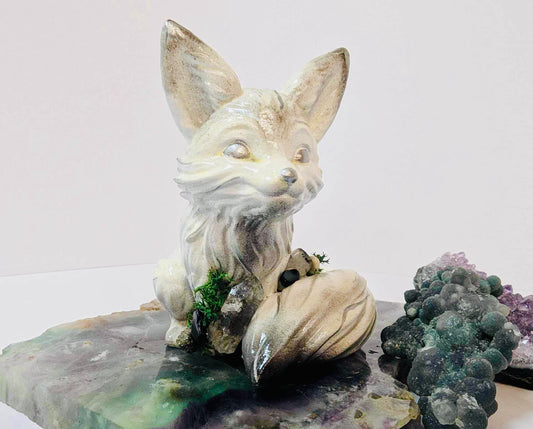 Magical white and silver crystal Fennec fox 8cm