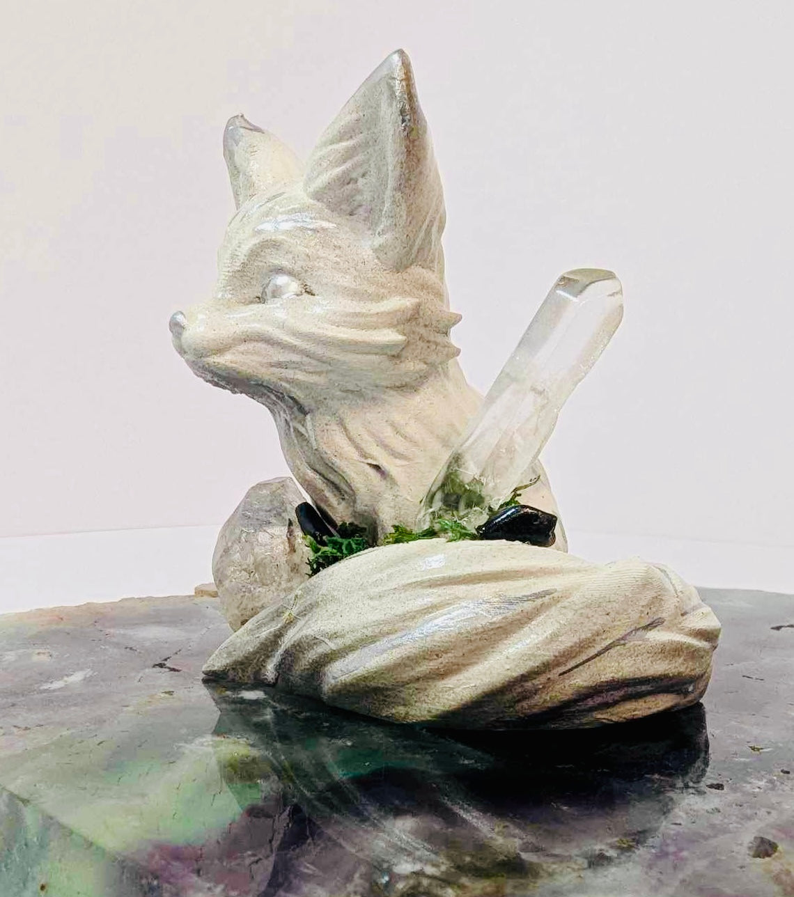 Magical white and silver crystal Fennec fox 6cm