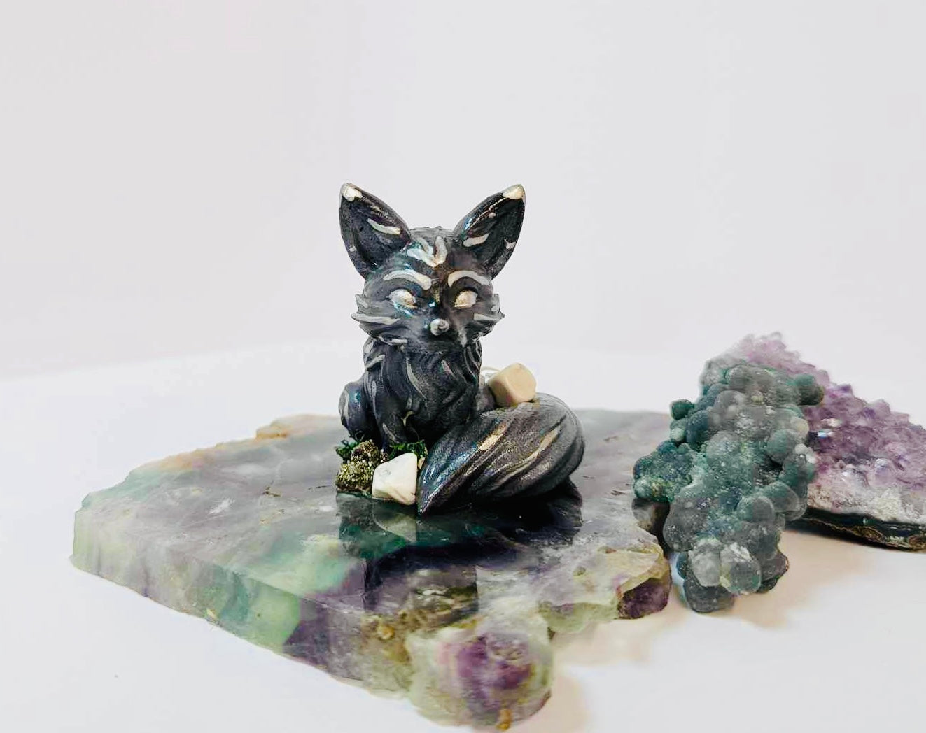 Magical grey and silver crystal Fennec fox 6cm