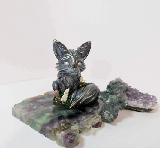 Magical grey and silver crystal Fennec fox 8cm