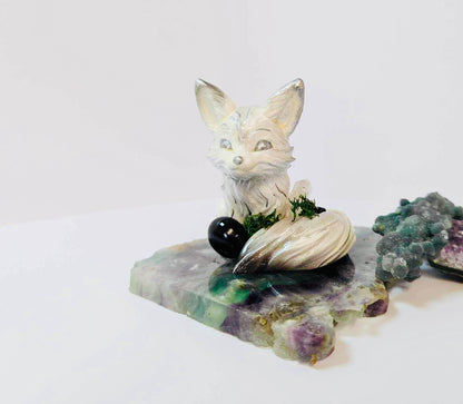 Magical white and silver crystal Fennec fox 8cm